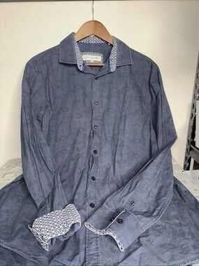 John Lennon Shirt Mens Large Blue W/Mushroom Paisley Button 100 Cotton